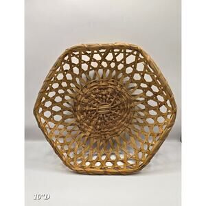 Vintage Woven Bamboo Basket – 10" Hexagonal Open Weave Bowl